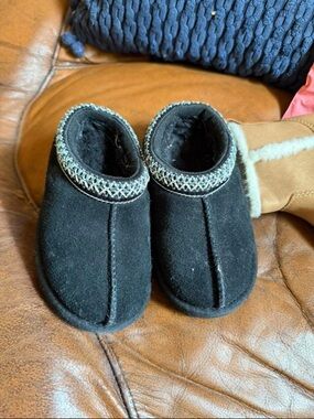 UGG Kids Black Suede Slip-On Slippers